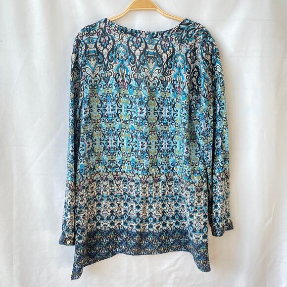 J. Jill Boho Floral Tunic Blouse Top‎ Women M Blue Cottagecore Coastal Grandma - Picture 2 of 11